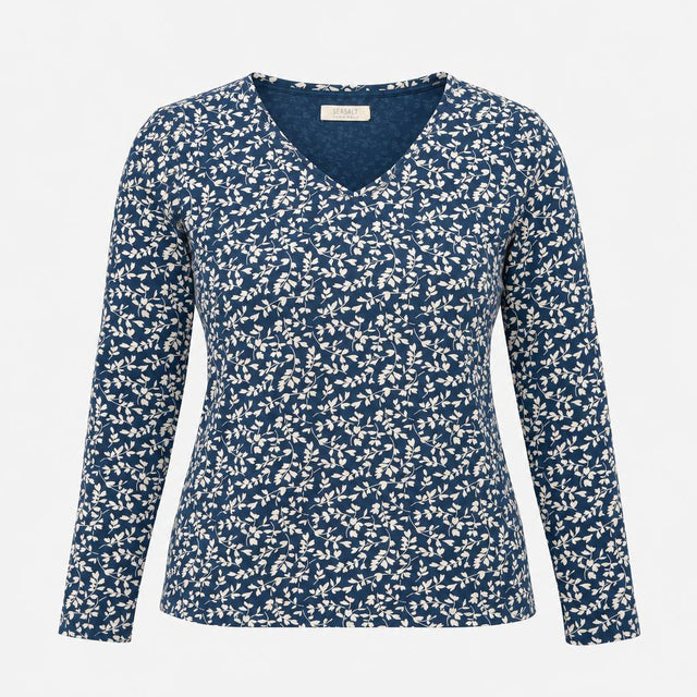 Top Navy Cream Berry Print Organic Cotton Stretch 