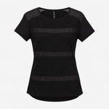 Top Black Sheer Panel Striped Short Sleeve Crew Ne
