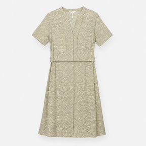 Shirt Dress in Neutral Abstract Spot Print with Ti