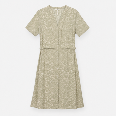 Shirt Dress in Neutral Abstract Spot Print with Ti