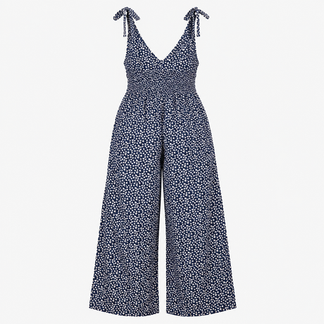 Jumpsuit Floral Tie Shoulder V Neck Wide Leg