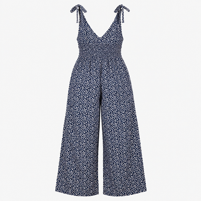 Jumpsuit Floral Tie Shoulder V Neck Wide Leg