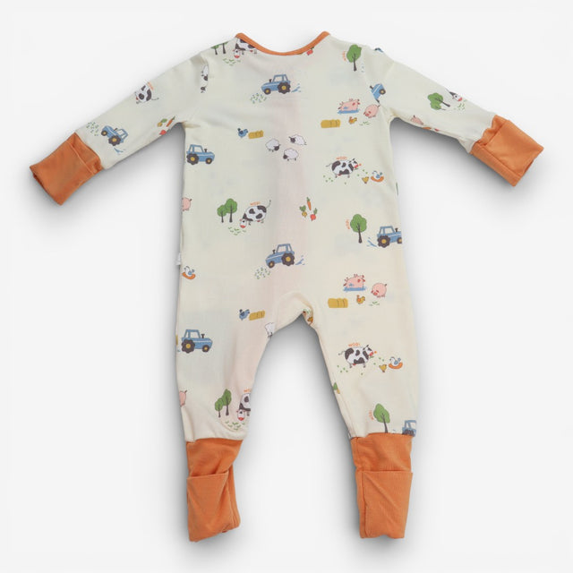 Sleepsuit cream orange edging farm