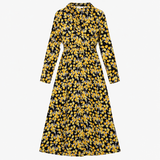 Black & Yellow Floral Long Sleeve Shirt Maxi Dress