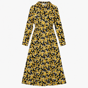 Black & Yellow Floral Long Sleeve Shirt Maxi Dress
