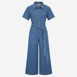 Jumpsuit Denim Short Sleeve Belted Utility Mid Blu