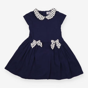Navy Dress with Polka Dot Bows 