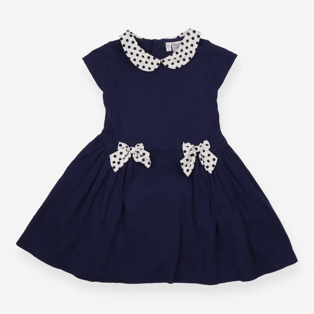 Navy Dress with Polka Dot Bows 