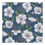 Midi Dress Blue Floral Mock Wrap Cotton Jersey