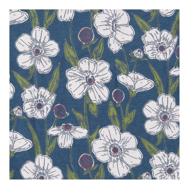 Midi Dress Blue Floral Mock Wrap Cotton Jersey