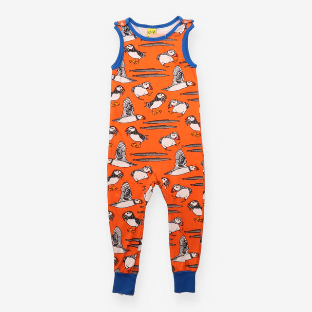 Romper Orange with Puffins and Eels