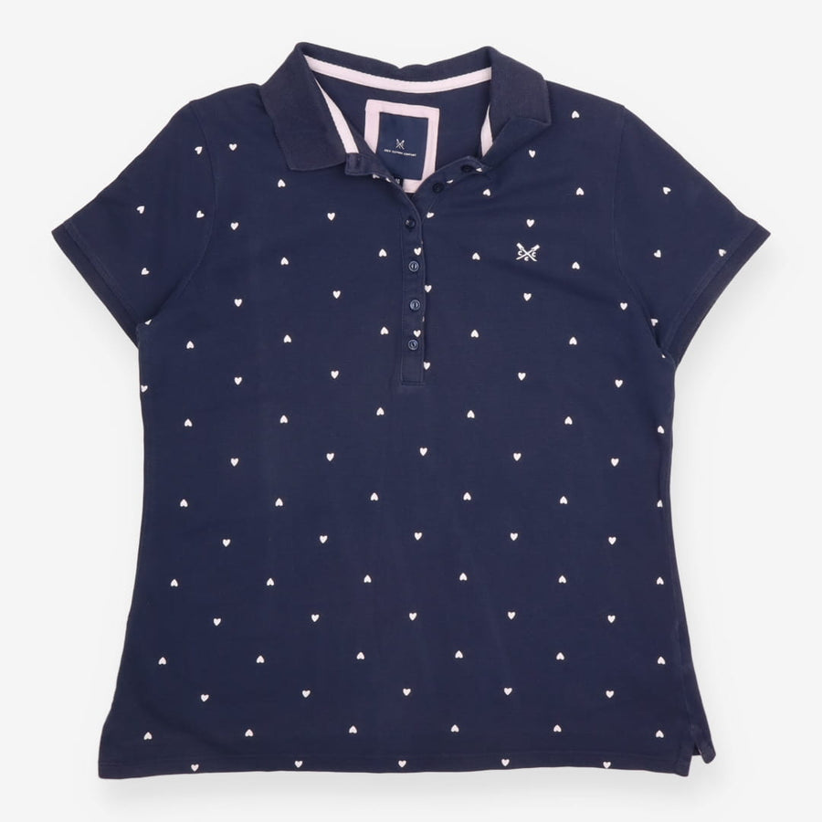Navy Heart-Print Cotton Polo Shirt