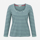 Top Long Sleeve Scoop Neck Striped Sage Green Navy
