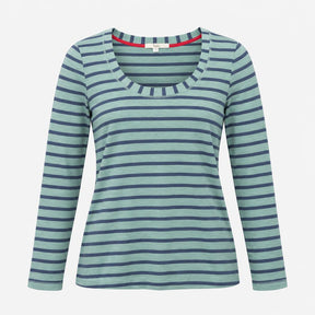 Top Long Sleeve Scoop Neck Striped Sage Green Navy