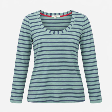Top Long Sleeve Scoop Neck Striped Sage Green Navy
