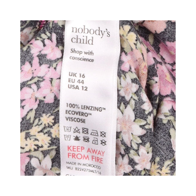 Floral Wide Leg Viscose Trousers Multicolour Black