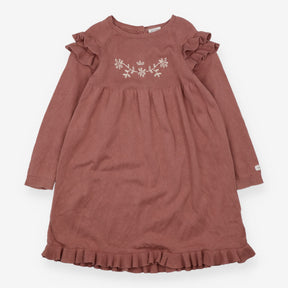 Dress knitted dusty pink white embroidery front LS