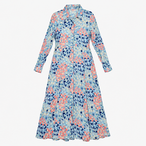 Shirt Dress Floral Long Sleeve Viscose Button Fron