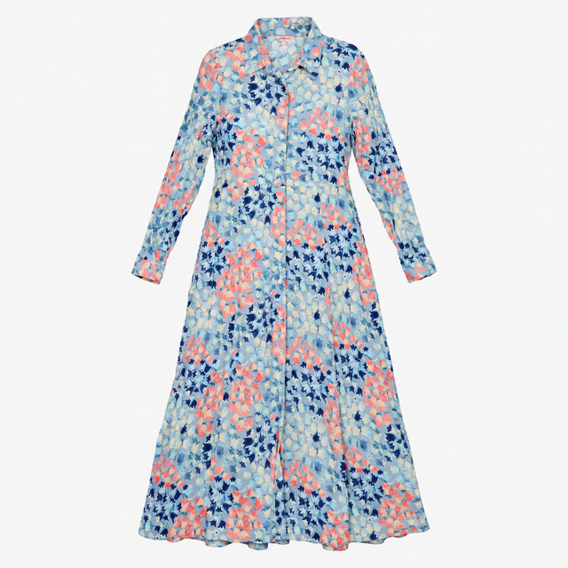 Shirt Dress Floral Long Sleeve Viscose Button Fron