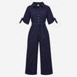 Jumpsuit Navy Utility Button Front Tie Waist