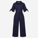 Jumpsuit Navy Utility Button Front Tie Waist