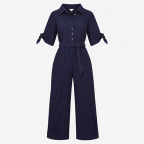 Jumpsuit Navy Utility Button Front Tie Waist