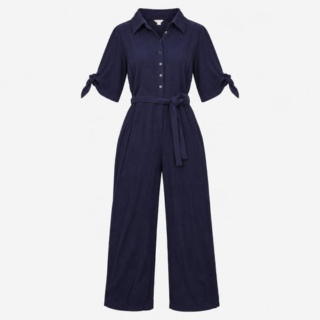 Jumpsuit Navy Utility Button Front Tie Waist