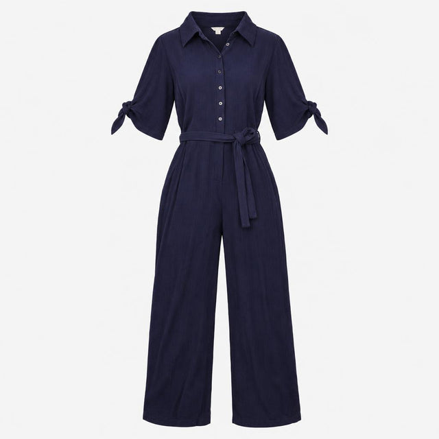 Jumpsuit Navy Utility Button Front Tie Waist