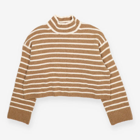 Cream Stripe Rib Detail Funnel Knit