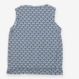 Gathered sleeveless maternity blouse in blue ikat