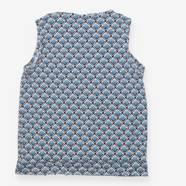 Gathered sleeveless maternity blouse in blue ikat