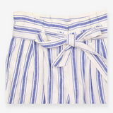Trousers Linen Blend Striped Tie Waist Blue White 
