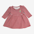Jersey dress red and white striped with reindeer