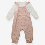 Dungarees pink jersey small flowers frill shoulder