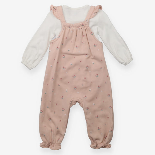 Dungarees pink jersey small flowers frill shoulder