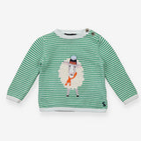 Sweater knit sheep green and white striped 