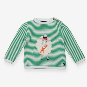 Sweater knit sheep green and white striped 
