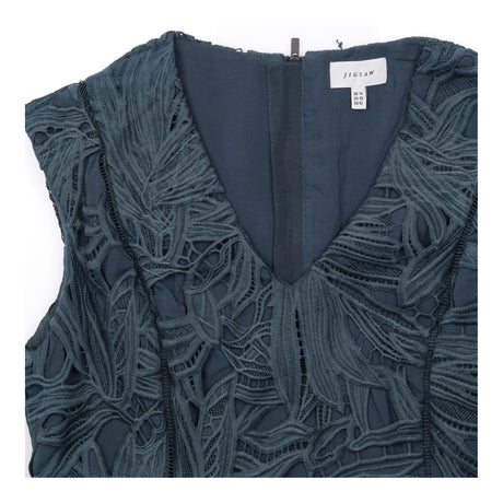 Dark Slate Blue Botanical Guipure Cutout Lace Slee