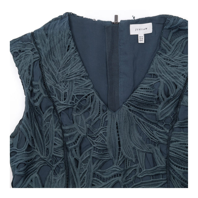 Dark Slate Blue Botanical Guipure Cutout Lace Slee