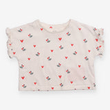 Tee Frill Shoulder White with Heart and Tulips Pri