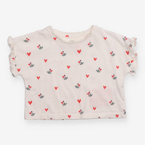 Tee Frill Shoulder White with Heart and Tulips Pri