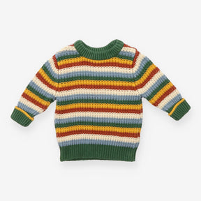 Sweater knit green yellow white stripe