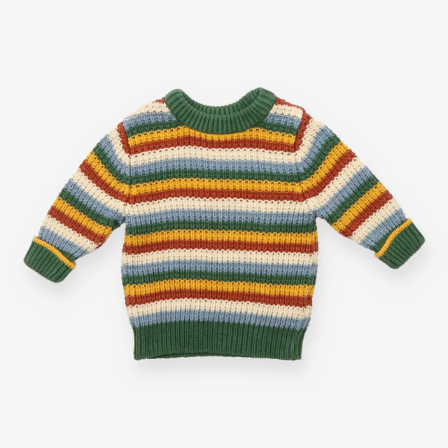 Sweater knit green yellow white stripe