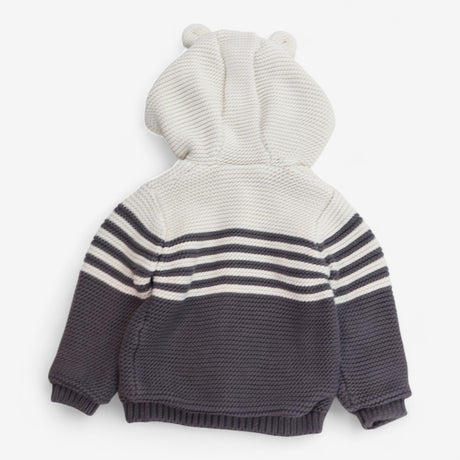 Grey and cream striped knit hoodie