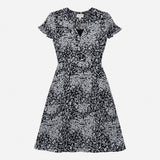 Black White Floral Ditsy Print Short Sleeve V-Neck