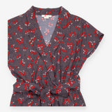Jumpsuit Floral Polka Dot Short Sleeve Navy Belted