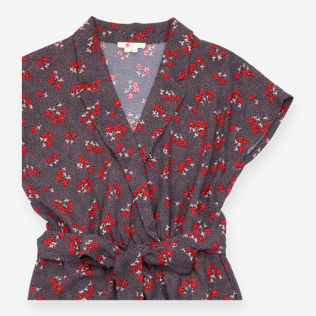 Jumpsuit Floral Polka Dot Short Sleeve Navy Belted