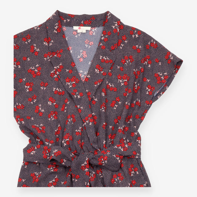 Jumpsuit Floral Polka Dot Short Sleeve Navy Belted