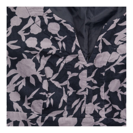Dress Black Grey Floral Corduroy Long Sleeve V-Nec