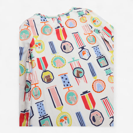 Cream Long Sleeve Woven Dress Animal Medals